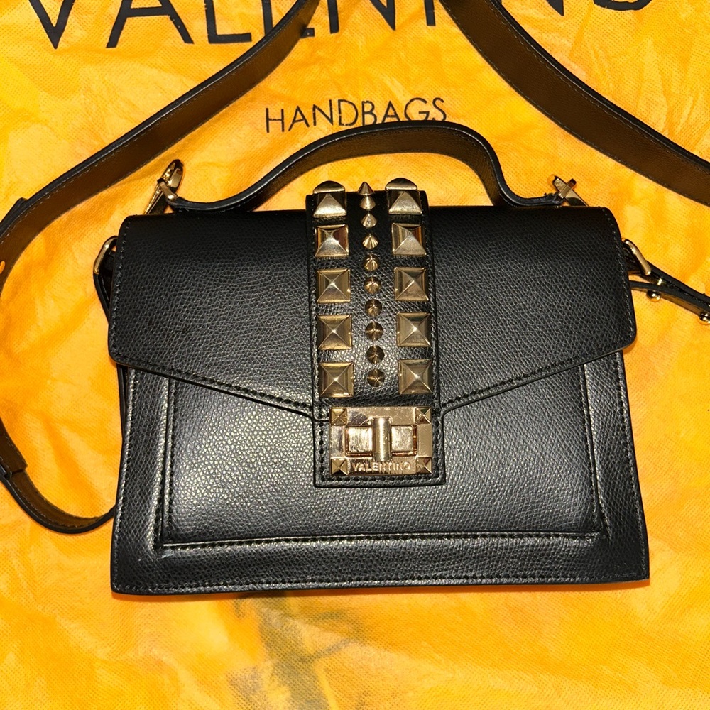 Valentino Black Crossbody Bag with Gold Studs
